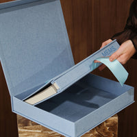 FAMILY photo album and denim blue linen keepsake box by MEMS Keepsake, view 13