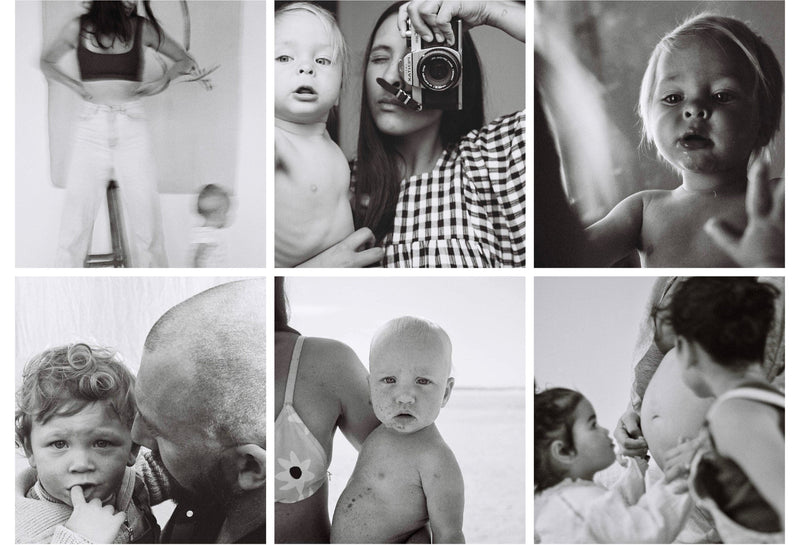 Black and white film photos of mums and babies by Film Mums, MEMS Keepsake Journal