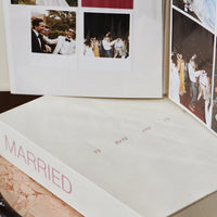 MARRIED wedding photo album and cream linen keepsake box by MEMS Keepsake, open view
