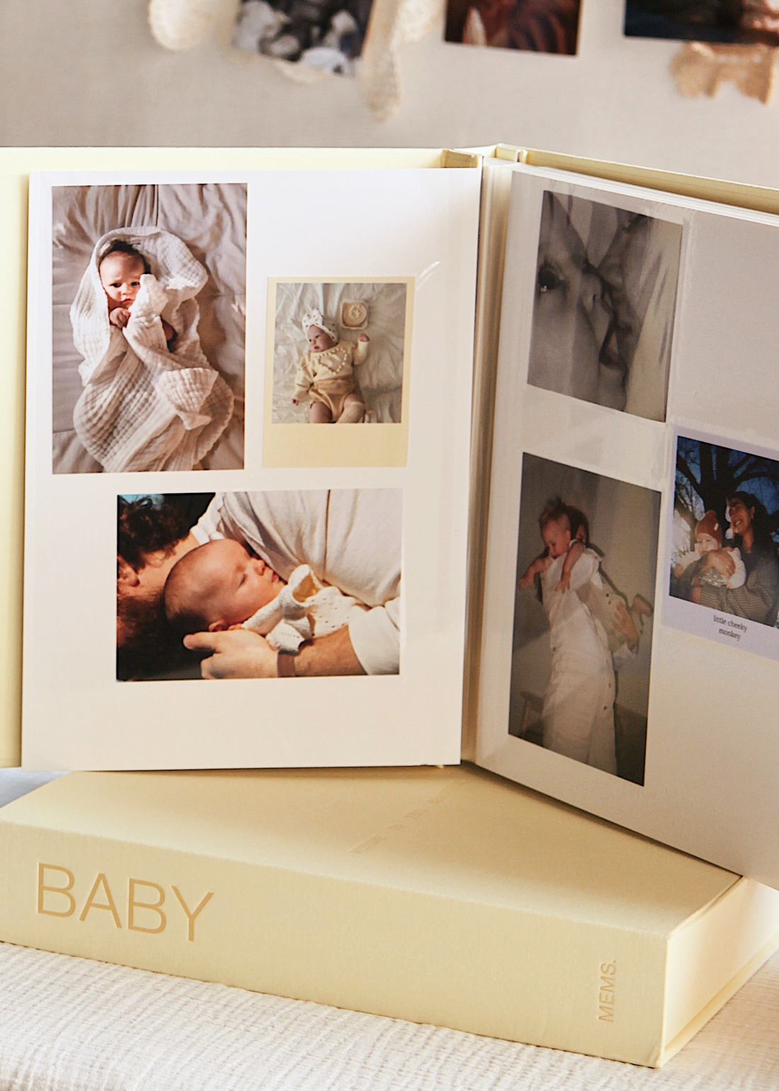 BABY photo album and butter yellow linen keepsake box by MEMS Keepsake