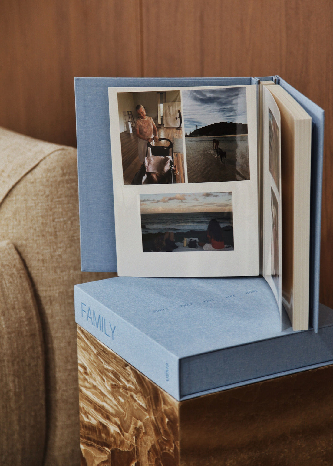 FAMILY photo album and denim blue linen keepsake box by MEMS Keepsake, view 15