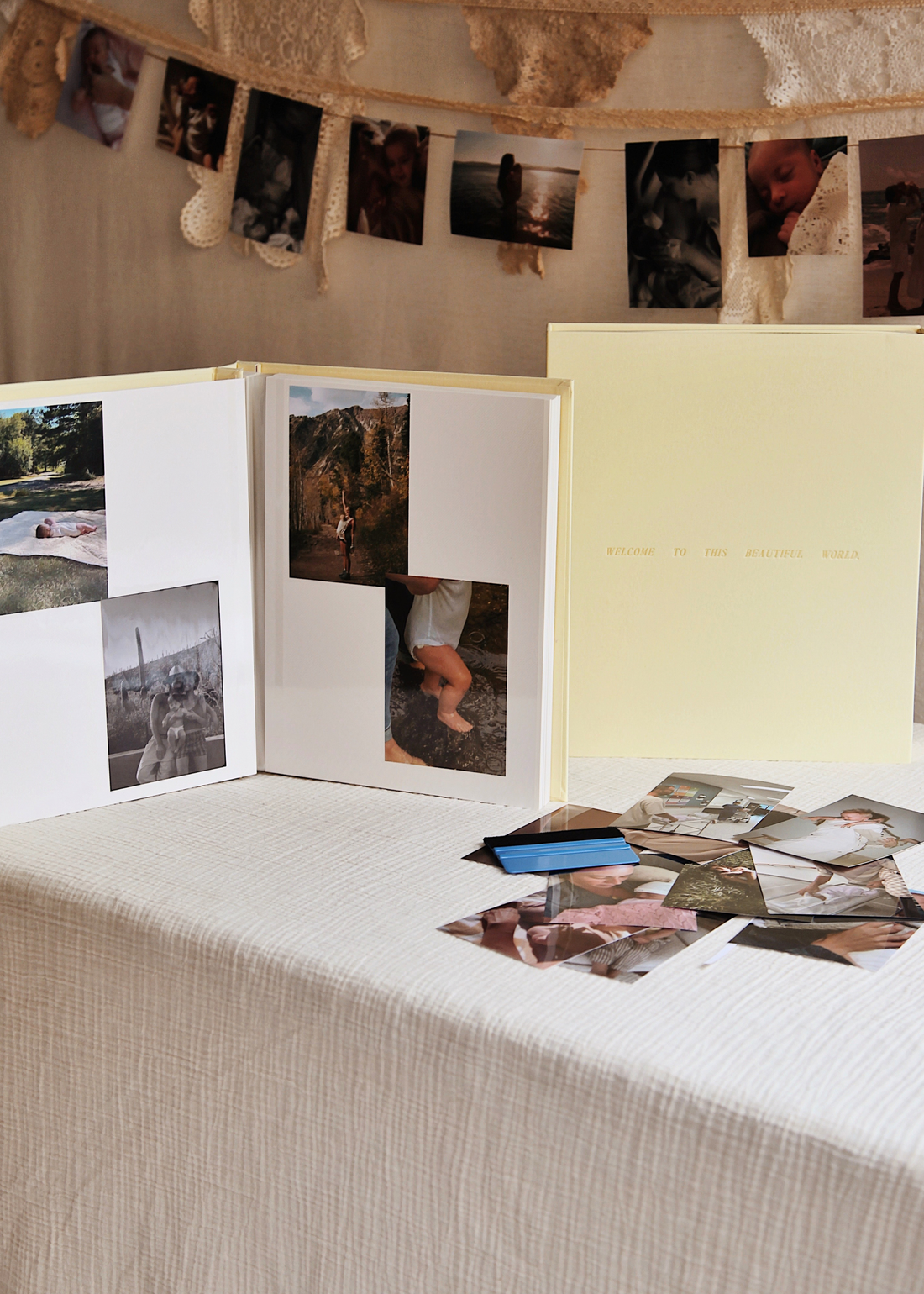 BABY photo album and butter yellow linen keepsake box by MEMS Keepsake, view 8