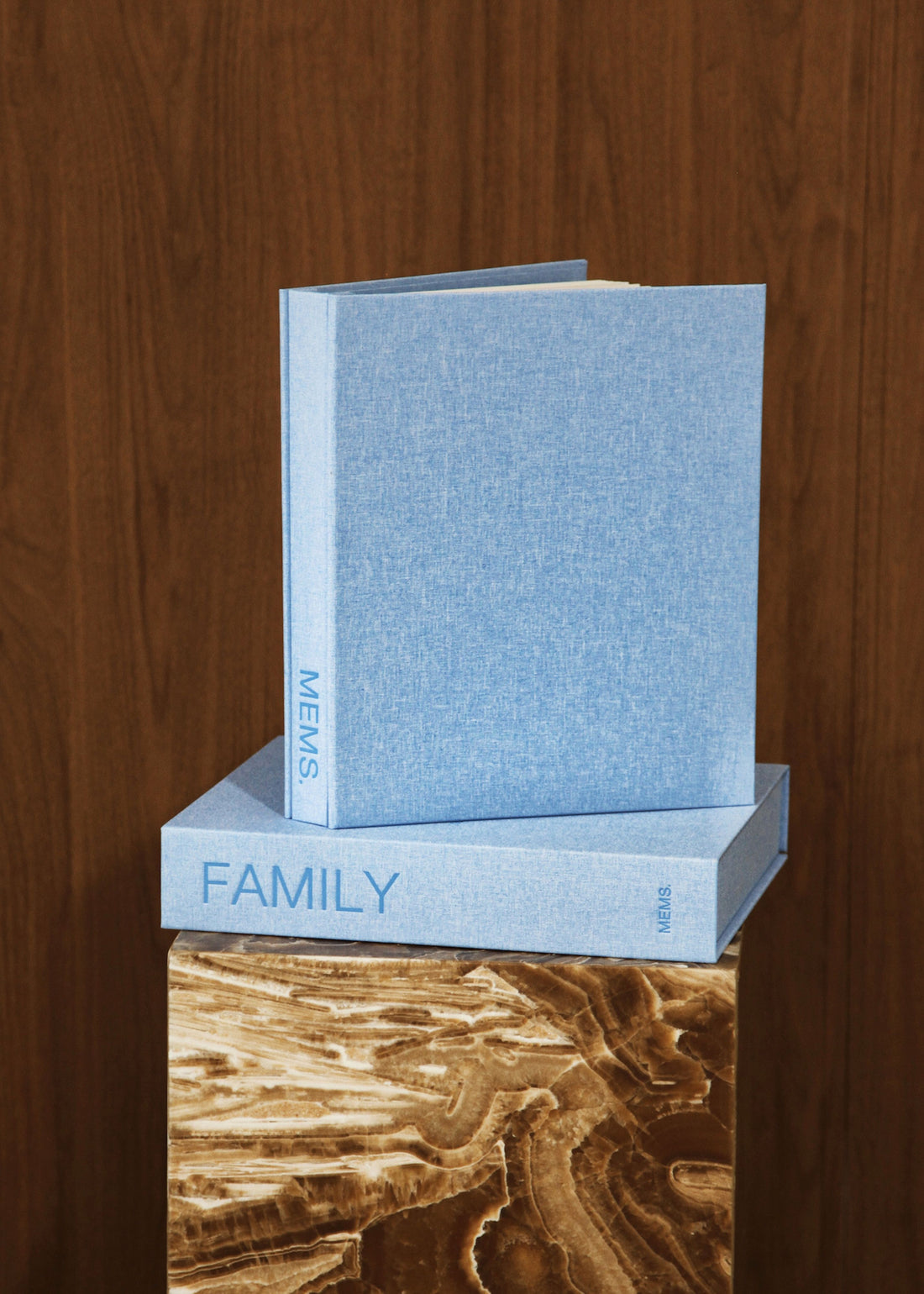 FAMILY photo album and denim blue linen keepsake box by MEMS Keepsake, view 5