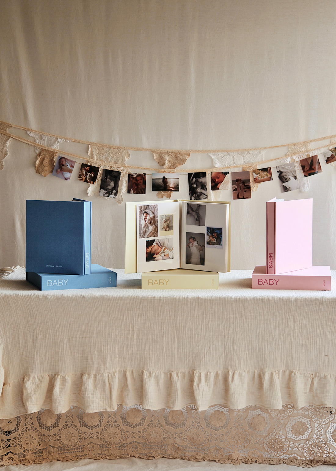 BABY photo album and strawberry pink linen keepsake box by MEMS Keepsake, view 8