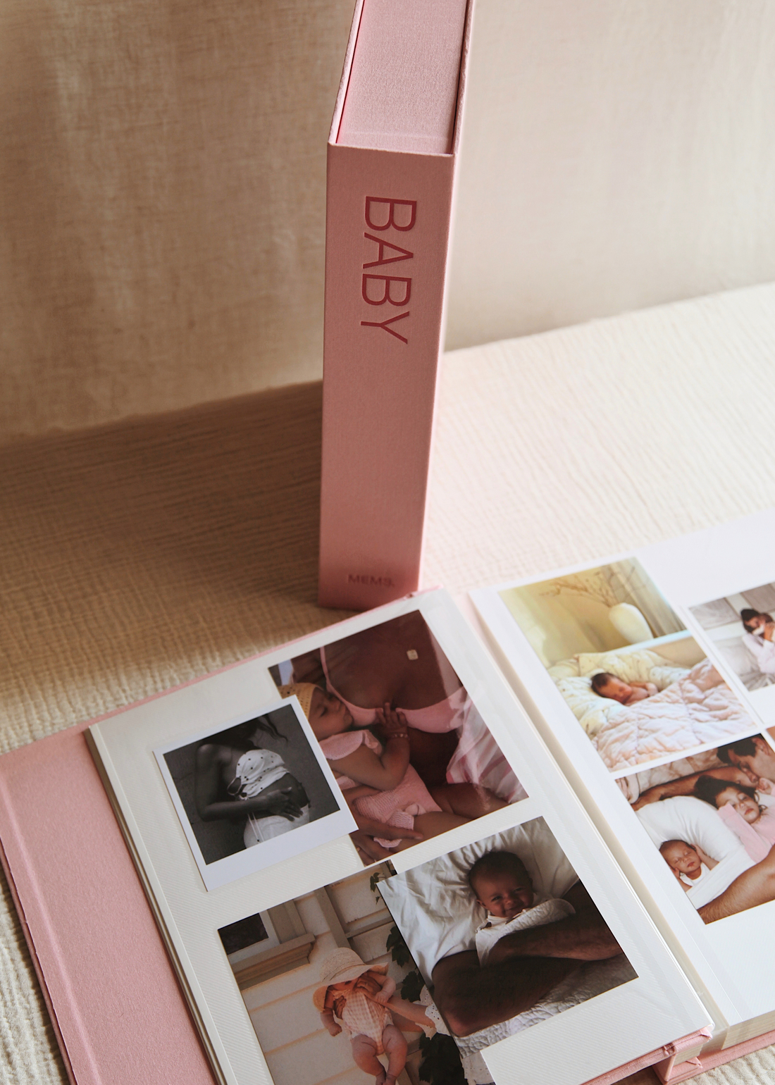 BABY photo album and strawberry pink linen keepsake box by MEMS Keepsake, view 2