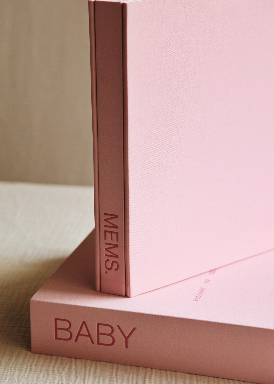 BABY photo album and strawberry pink linen keepsake box by MEMS Keepsake